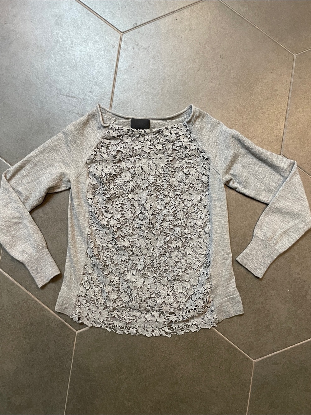 J. Crew Collection Merino Wool Light Gray Lace Front Women's Sweater M